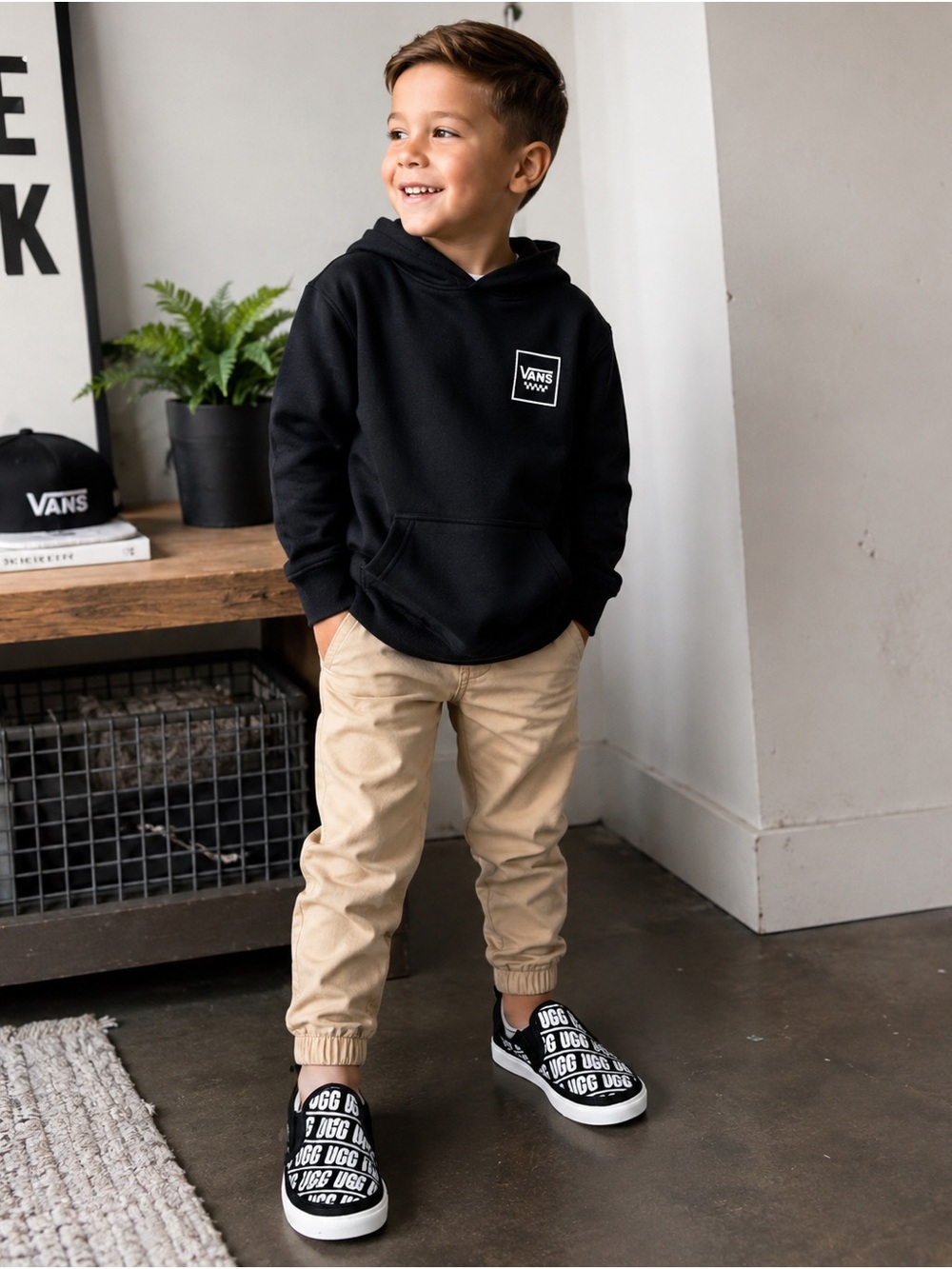 UGG Kids Black & White Logo Slip-On Sneakers